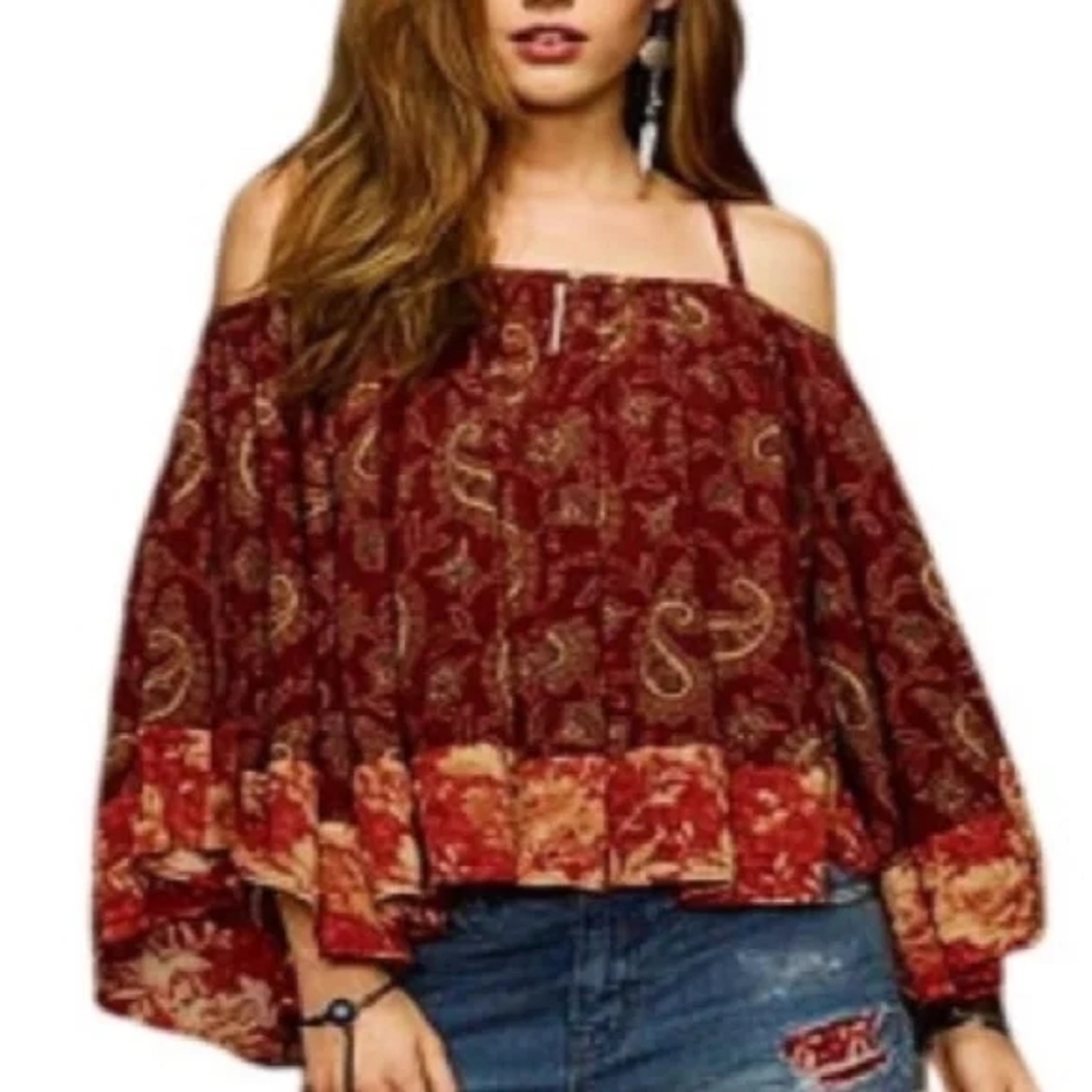 Denim & Supply Ralph Lauren Red Off-Shoulder Ruffled Blouse